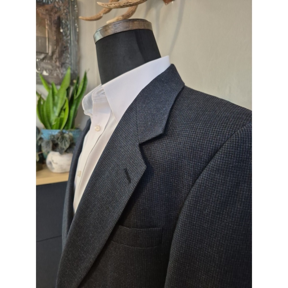 Evan Picone Mens Wool Sports Coat 40L Blue Houndstooth Vintage USA Blazer